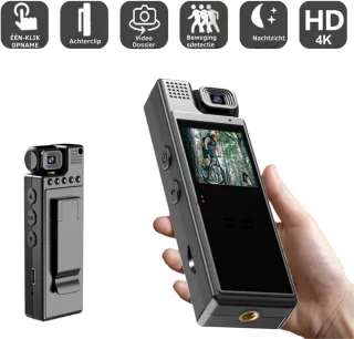 Spy Camera Bodycam 4K met Draaibare Lens Zwart