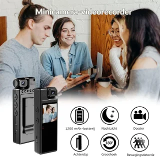 Spy Camera Bodycam 4K met Draaibare Lens Zwart