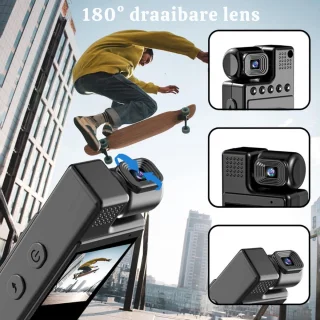 Spy Camera Bodycam 4K met Draaibare Lens Zwart
