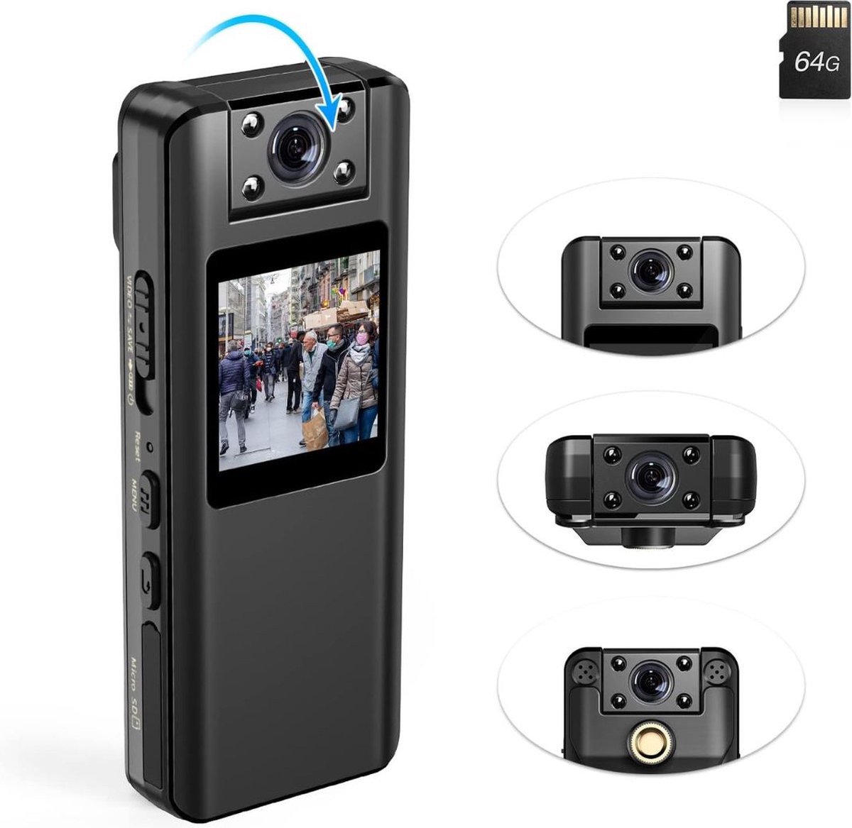 Thuys Bodycam Action Cam HD 1080P Zwart