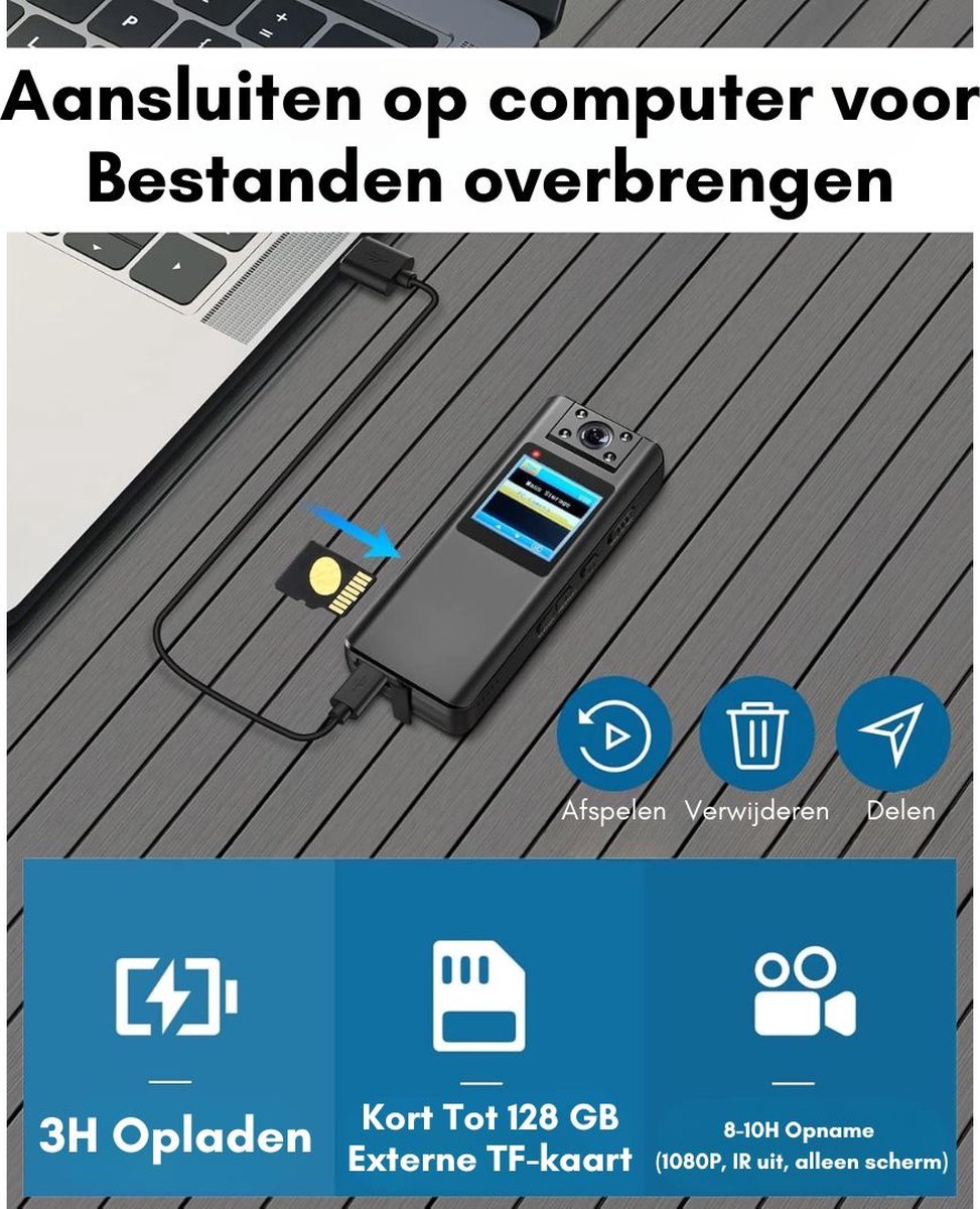 Thuys Bodycam Action Cam HD 1080P Zwart