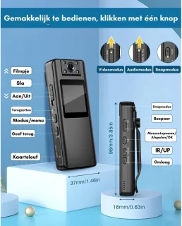 Thuys Bodycam Action Cam HD 1080P Zwart
