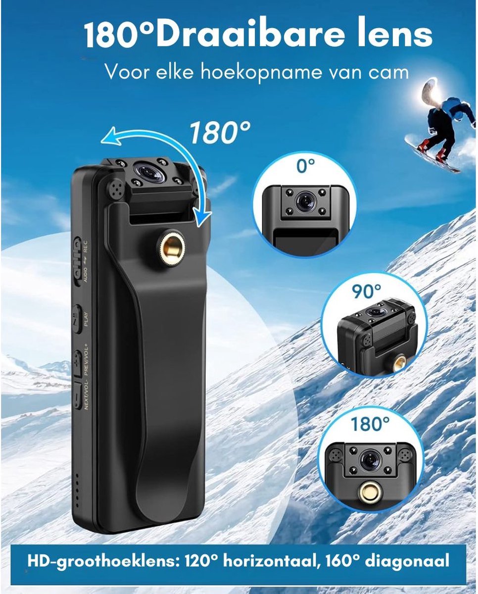 Thuys Bodycam Action Cam HD 1080P Zwart
