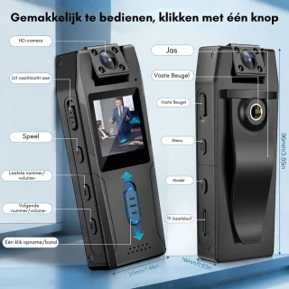 Thuys Bodycam Action Cam HD 1080P Zwart