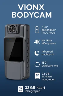VIONX Pro Bodycam 4K - Draagbare Bodycamera
