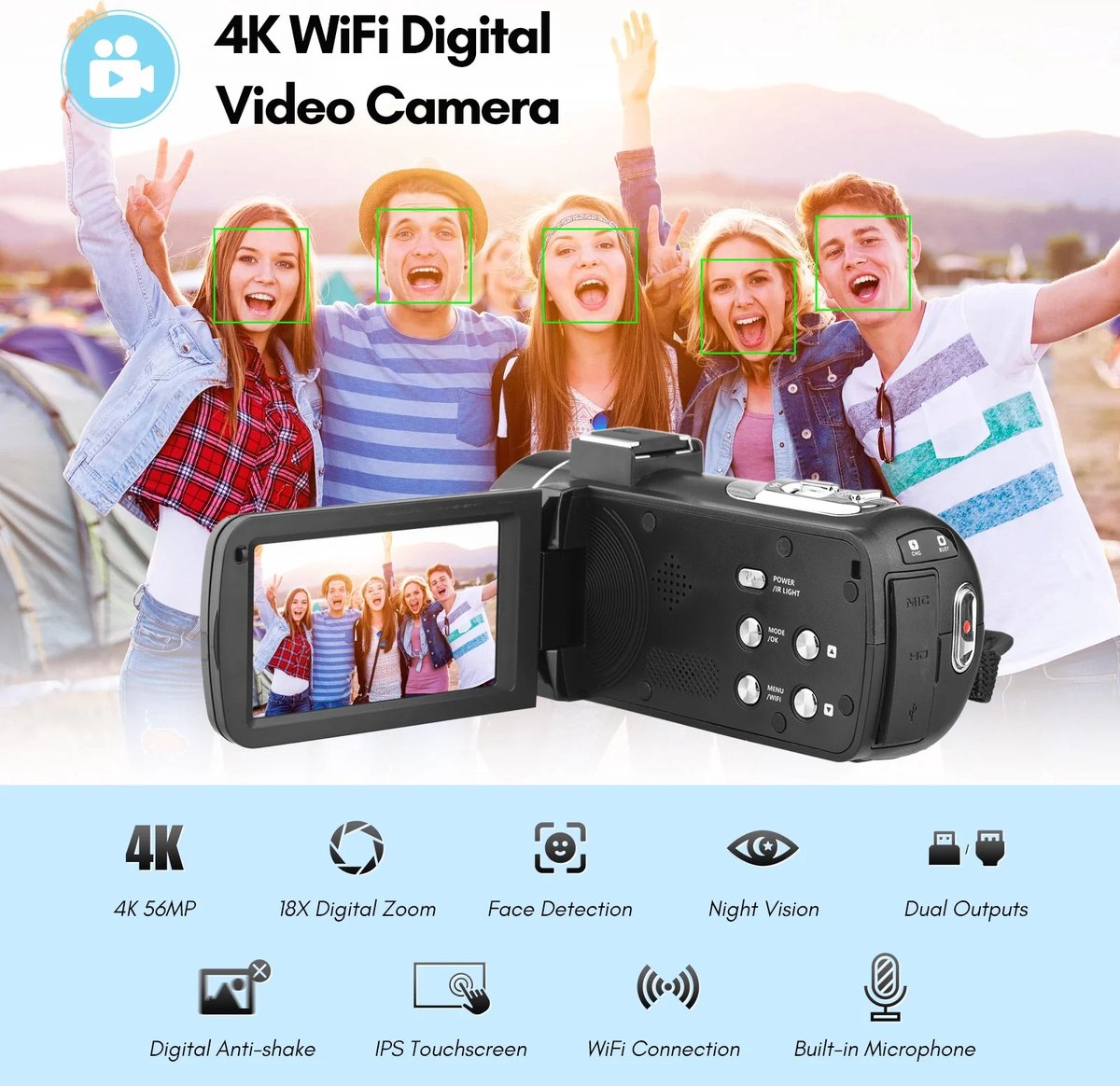 Vlog Camera 4K Ultra HD 2-in-1 met Microfoon en Afstandsbediening