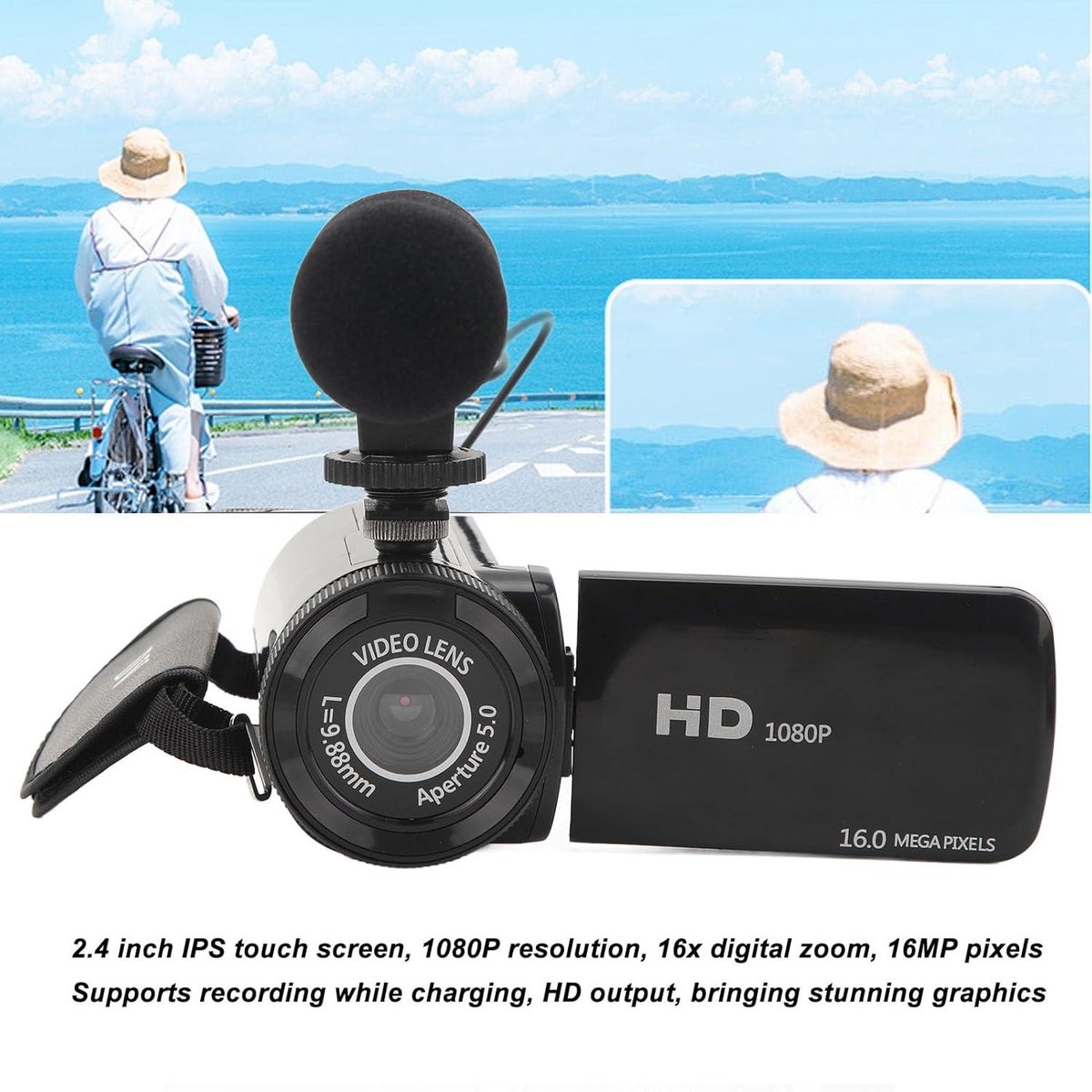 Vlogcamera HD 1080P met Microfoon en Groothoeklens