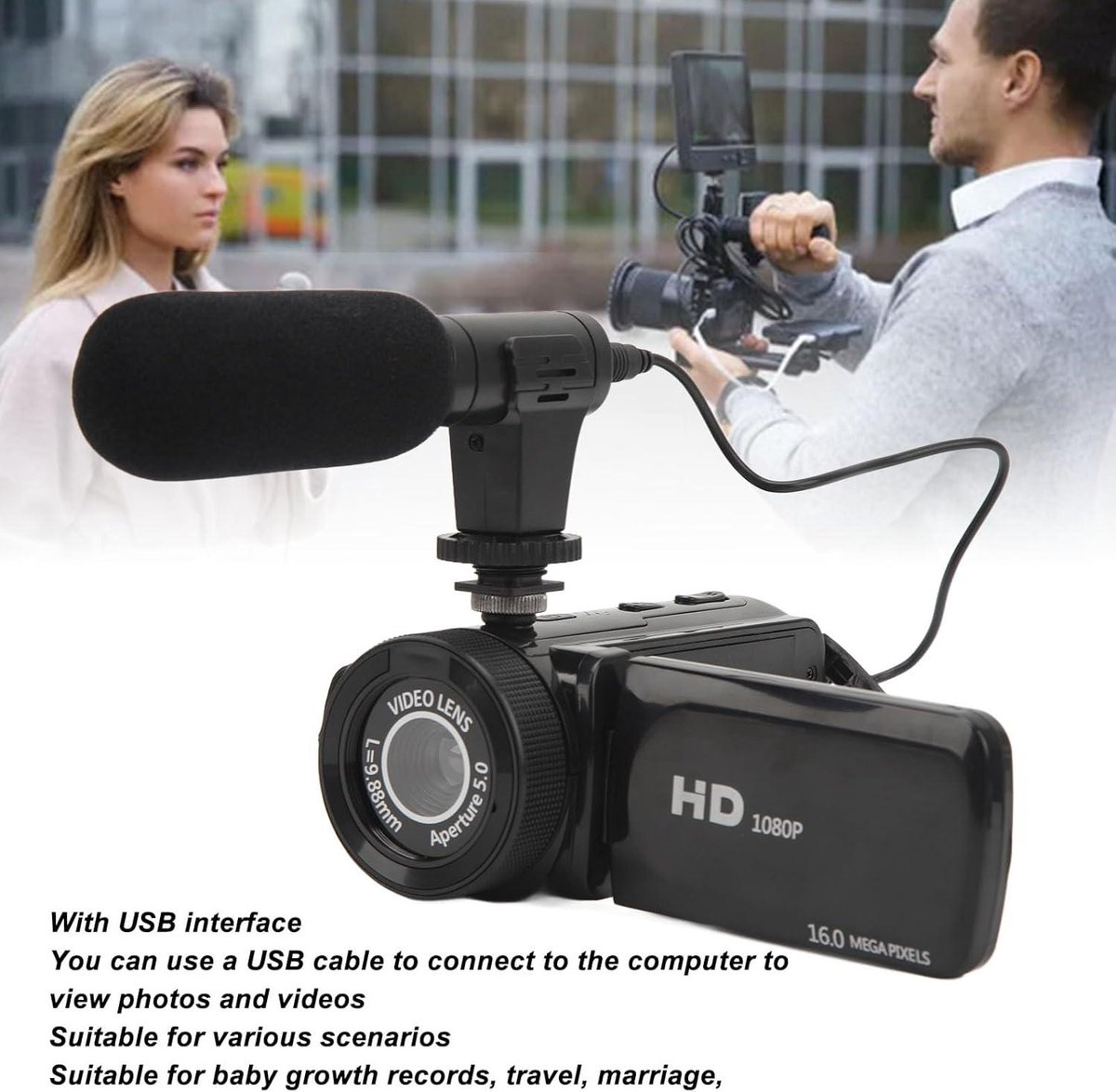 Vlogcamera HD 1080P met Microfoon en Groothoeklens