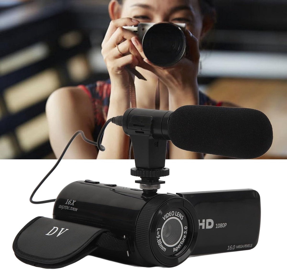 Vlogcamera HD 1080P met Microfoon en Groothoeklens