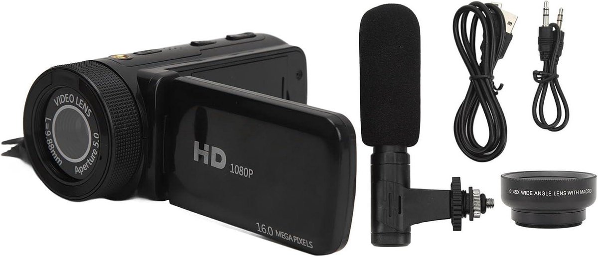 Vlogcamera HD 1080P met Microfoon en Groothoeklens
