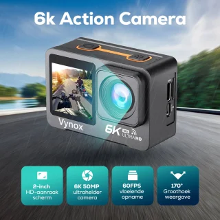 Vynox Action Camera 6K Touchscreen WiFi 30M Waterdicht