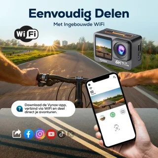 Vynox Action Camera 6K Touchscreen WiFi 30M Waterdicht