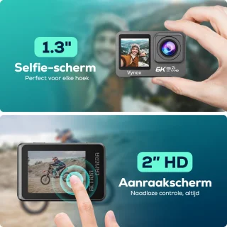 Vynox Action Camera 6K Touchscreen WiFi 30M Waterdicht