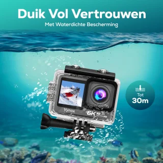 Vynox Action Camera 6K Touchscreen WiFi 30M Waterdicht