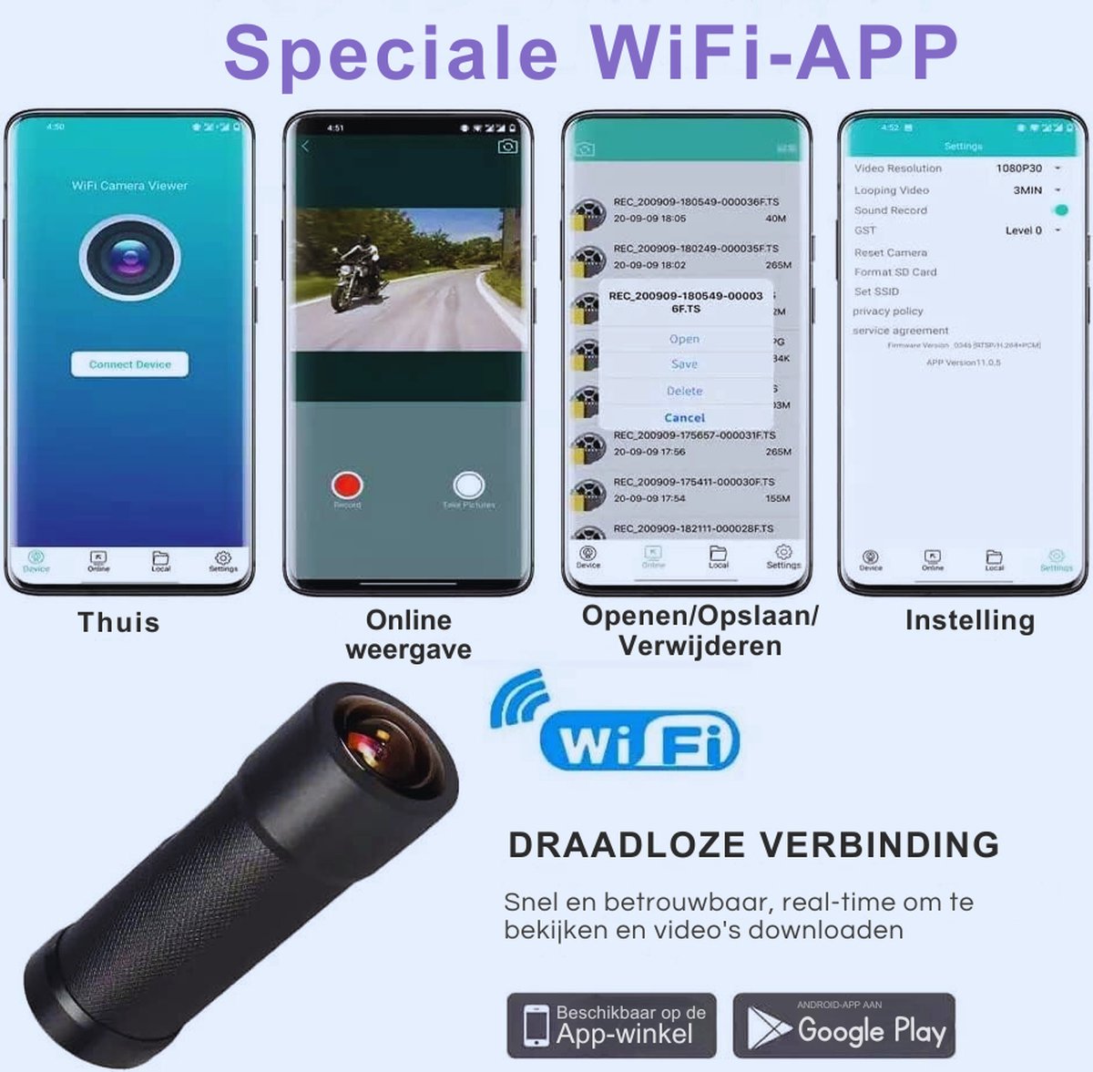 Waterdichte HD Actiecamera 170° Fisheye Nachtzicht Voor Fiets & Motorfiets