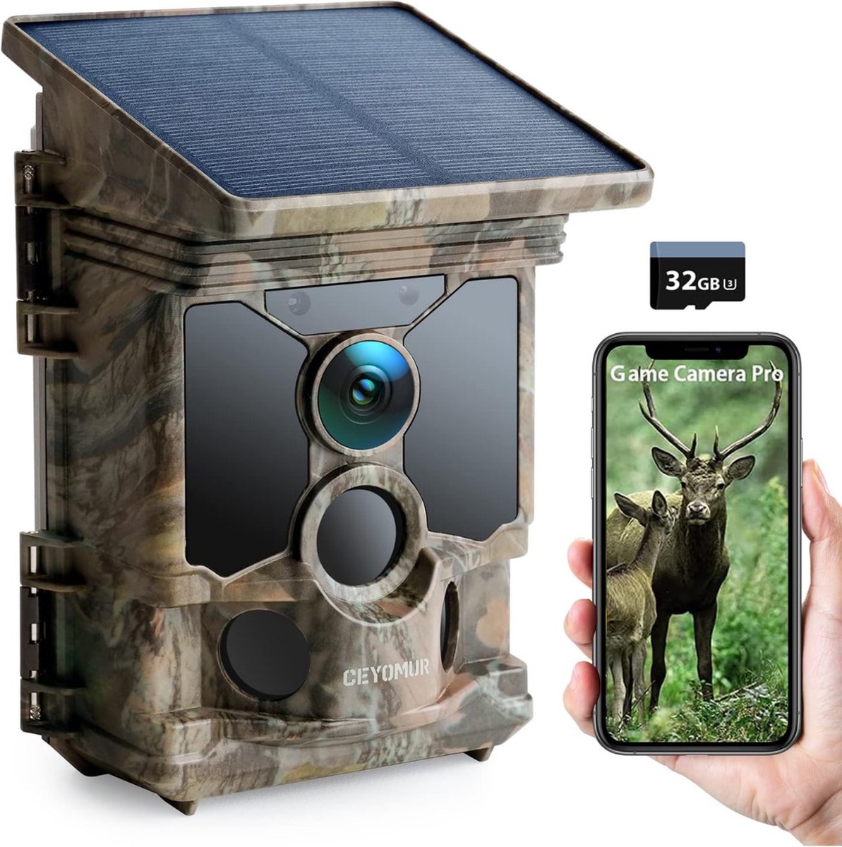 Wildcamera 4K 40MP WiFi Bluetooth met zonne-energie en nachtzicht