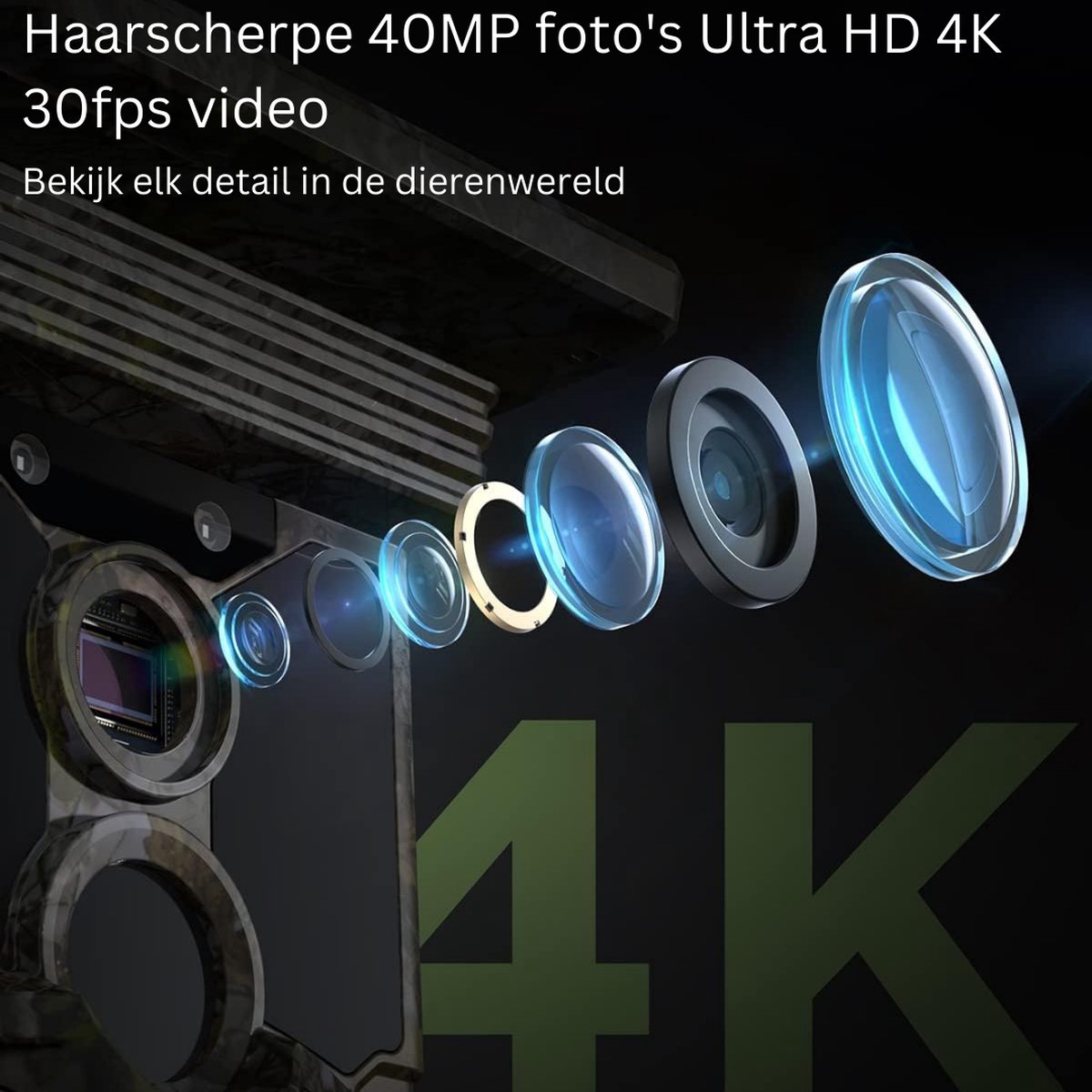 Wildcamera 4K 40MP WiFi Bluetooth met zonne-energie en nachtzicht