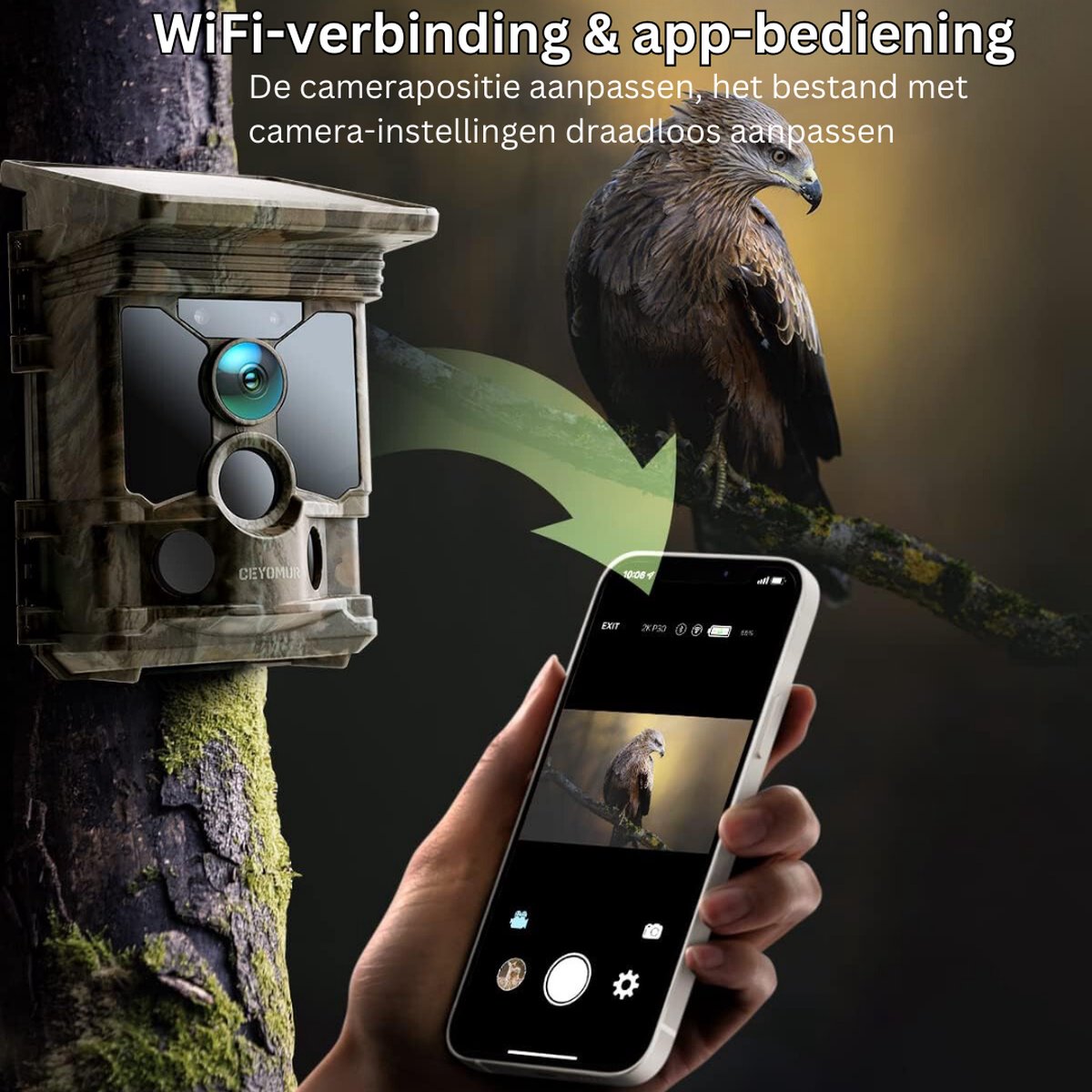 Wildcamera 4K 40MP WiFi Bluetooth met zonne-energie en nachtzicht