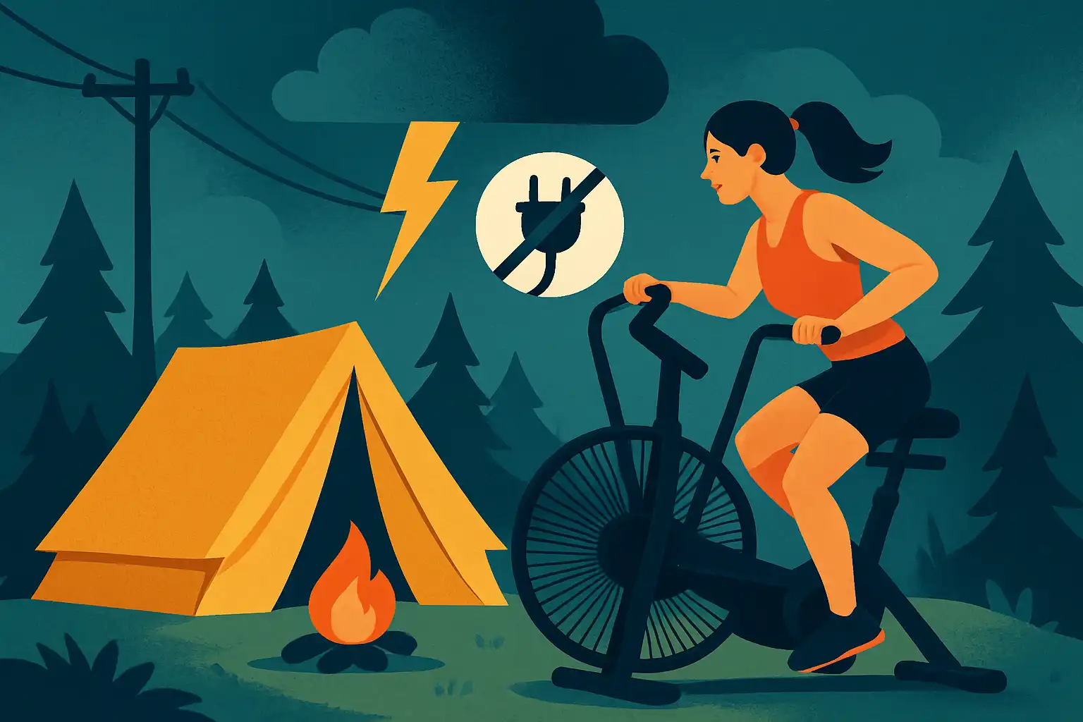 Stroomuitval of kamperen? zo blijf je trainen op de airbike zonder stroom en zonder apps