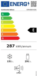 CONTINENTAL EDISON side by side koelkast - 442 L - Total No Frost - Zwart - Klasse E