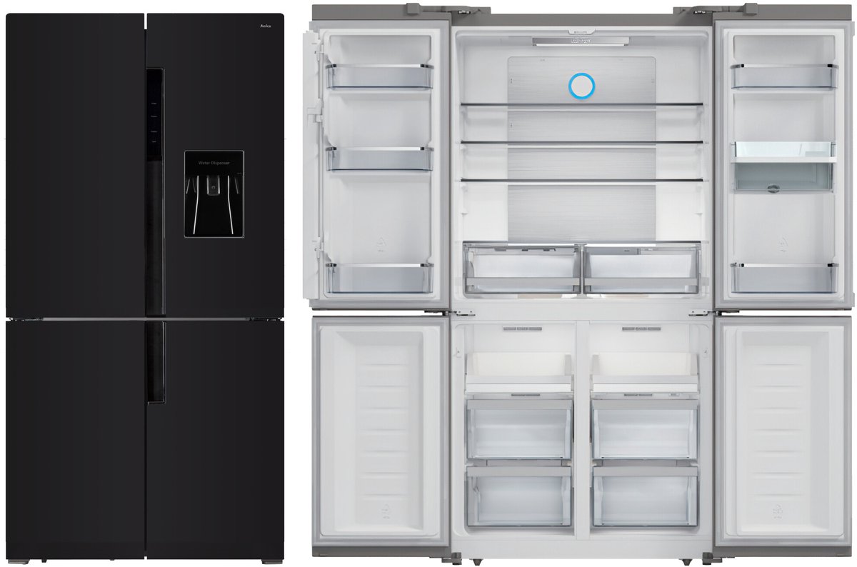 Amica AFN9561DXN Amerikaanse Koelkast 4 Deurs Black RVS