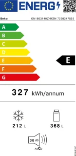 Beko GN1603140ZHXBN koelkast zilver