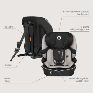 Autostoel ISOFIX voor Kind & Baby (1.5 tot 12 jaar / 76-150 cm / 9-36 kg / Groep 1 2 3) – Nieuwste Veiligheidsnorm – Groeit mee – Breed zit- en rugdeel – Zijbescherming – 10-standen Hoofdsteun – Wasbare Bekleding – Autostoeltje Lionelo Billy i-Size