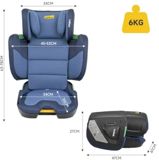 Opvouwbare Kinderstoel met ISOFIX voor Kinderen 100-150 cm - i-Size R129 Geschikt voor Reizen
