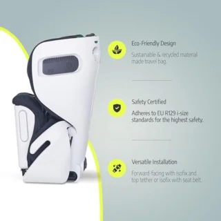 Compacte opvouwbare autostoel en reistas voor peuters - Zwarte Isofix autostoel met top tether en veiligheidsgordelfitting