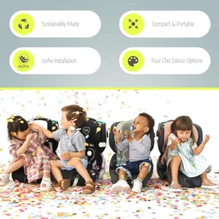 Compacte opvouwbare autostoel en reistas voor peuters - Zwarte Isofix autostoel met top tether en veiligheidsgordelfitting