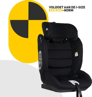 BabyGO Lumo i-Size autostoel - voor kinderen van 76-150 cm - Groep 1-2-3 (9-36kg) - Autogordel bevestiging - Zwart