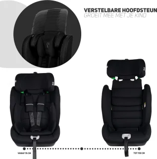 BabyGO Lumo i-Size autostoel - voor kinderen van 76-150 cm - Groep 1-2-3 (9-36kg) - Autogordel bevestiging - Zwart