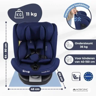Autostoel 360º draaibaar, I-size controle, Groep 0/1/2/3, Evolutief, Max. 36 kg, 5-punts gordel, Verstelbaar, Ontspannen positie