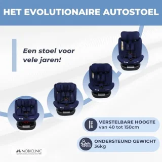 Autostoel 360º draaibaar, I-size controle, Groep 0/1/2/3, Evolutief, Max. 36 kg, 5-punts gordel, Verstelbaar, Ontspannen positie