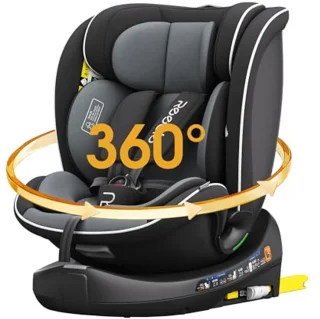 360° Draaibaar I-Size Kinderzitje met ISOFIX - Geschikt voor 0-12 Jaar en Reboarder (Zwart)