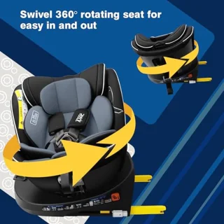360° Draaibaar I-Size Kinderzitje met ISOFIX - Geschikt voor 0-12 Jaar en Reboarder (Zwart)