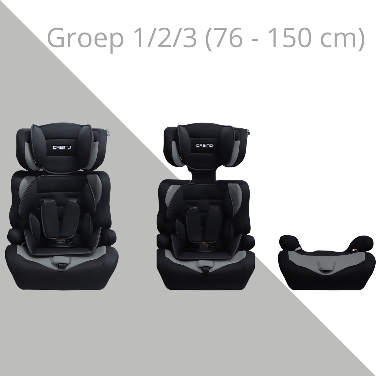 Cabino Autostoel i-Size Groep 1/2/3 Zwart/Grijs
