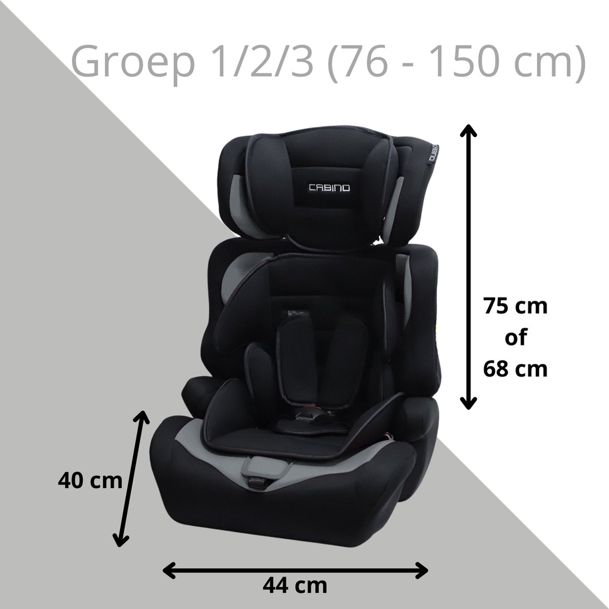 Cabino Autostoel i-Size Groep 1/2/3 Zwart/Grijs
