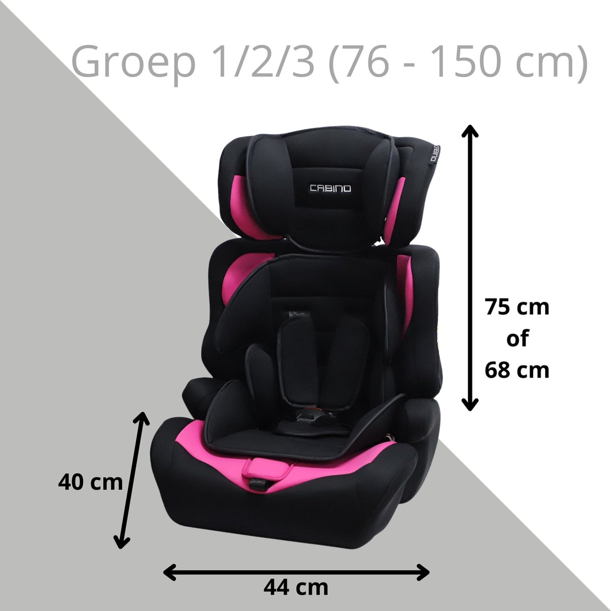 Cabino Autostoel i-Size Groep 1/2/3 Zwart/Roze
