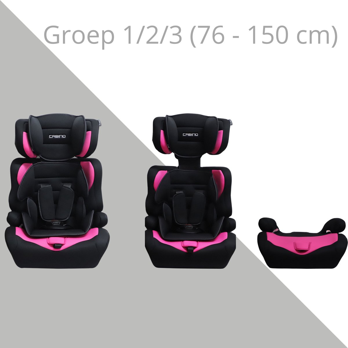 Cabino Autostoel i-Size Groep 1/2/3 Zwart/Roze