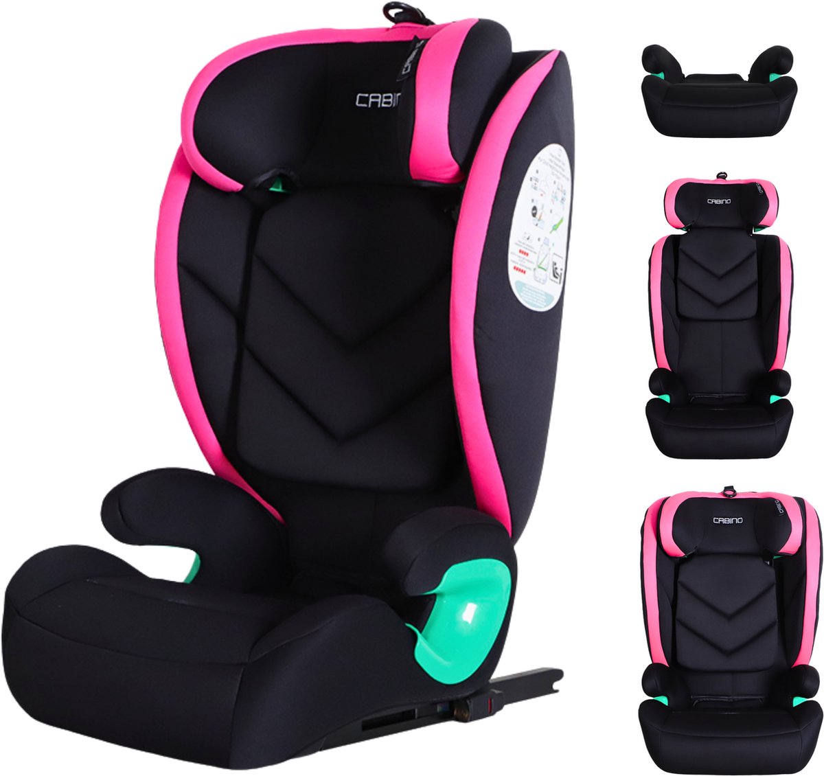 Cabino Dynamic Autostoel Groep 2/3 I-Size Zwart Roze