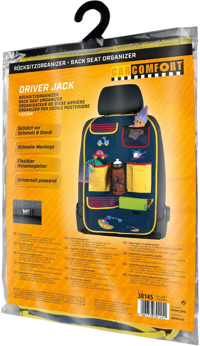 CarComfort Auto-Organizer Kinder Rugleuningbeschermer Blauw/Geel