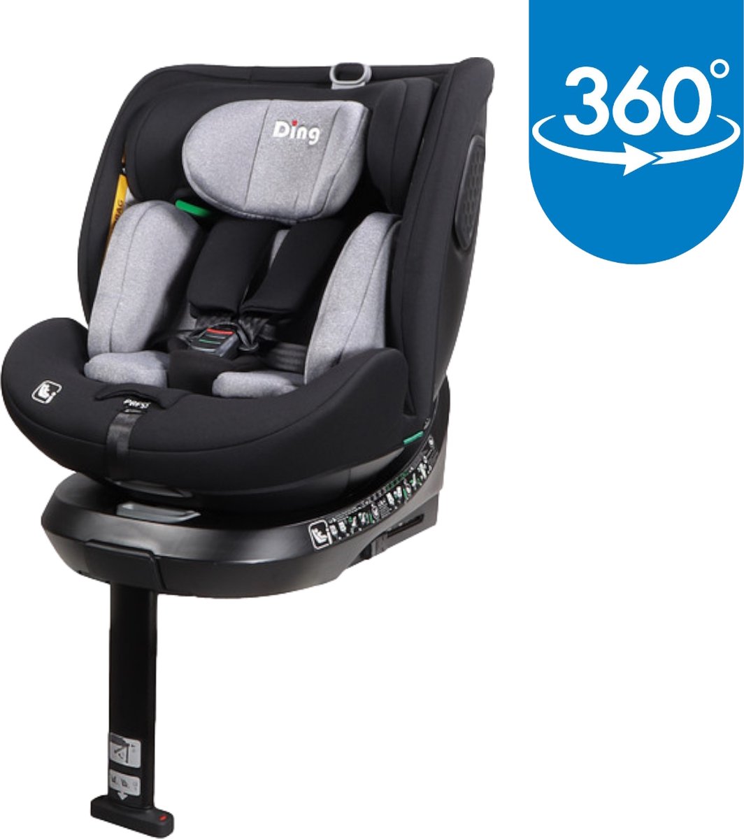 De Ding Kai Autostoel Grijs 360° Draaibaar Isofix i-Size 0-12 Jaar in één oogopslag