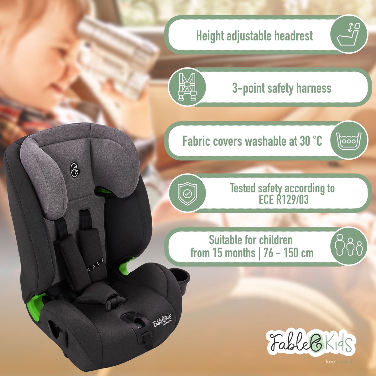 FableKids Autostoeltje i-Size Isofix 76-150 cm