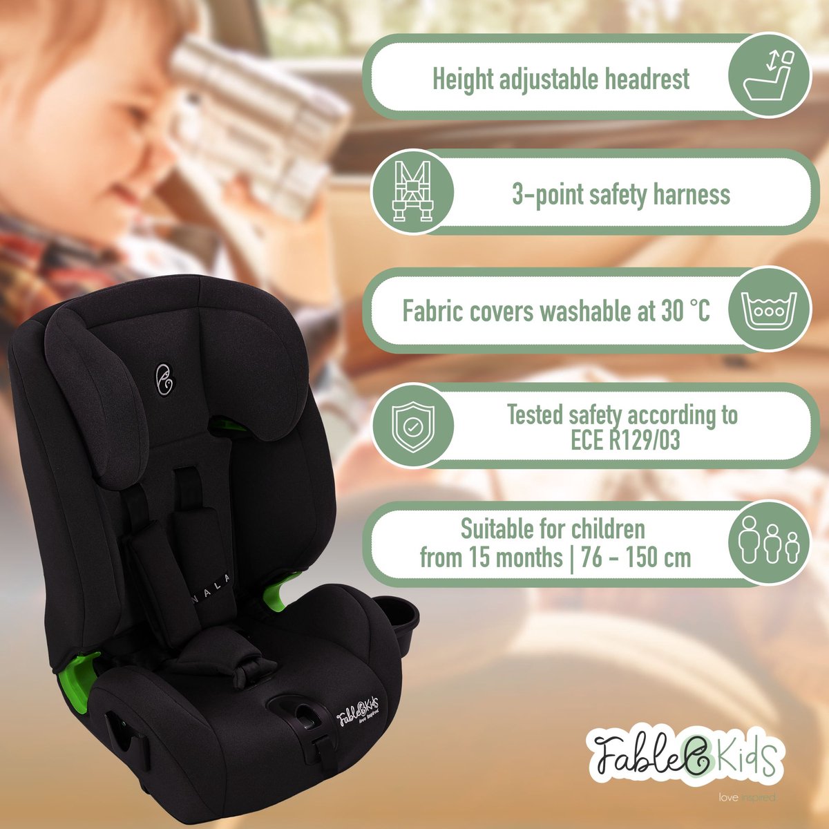 FableKids Autostoeltje Nala i-Size Isofix 76-150 cm