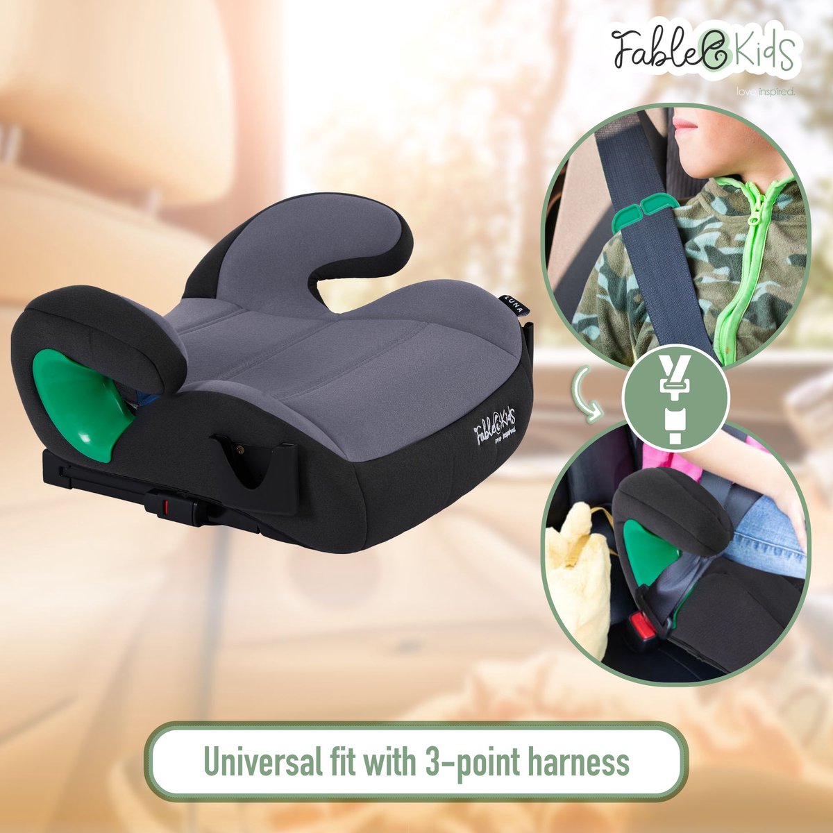 FableKids Isofix Zitverhoger Kinderstoel Grijs