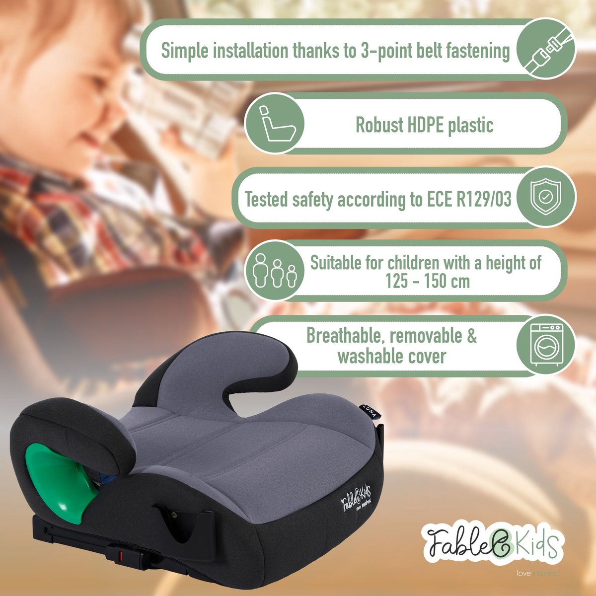 FableKids Isofix Zitverhoger Kinderstoel Grijs