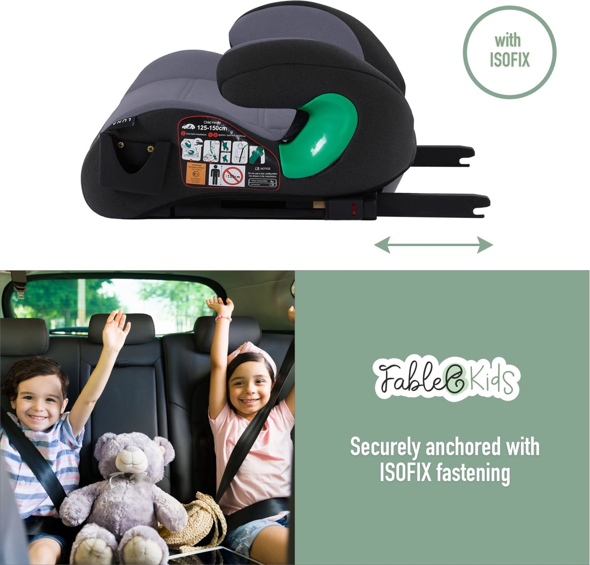 FableKids Isofix Zitverhoger Kinderstoel Grijs
