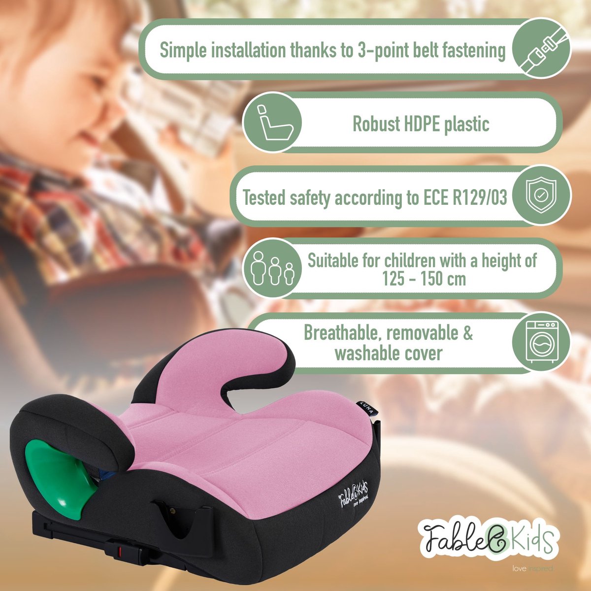 FableKids kinderautostoel 125-150 cm stoelverhoger ECE R129/03