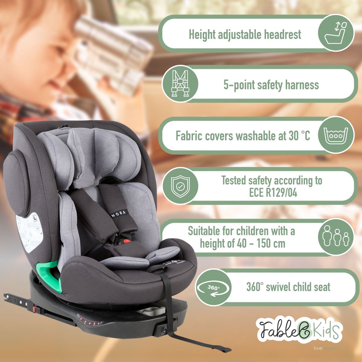 Fablekids Kinderautostoel 360° Isofix 40-150 cm